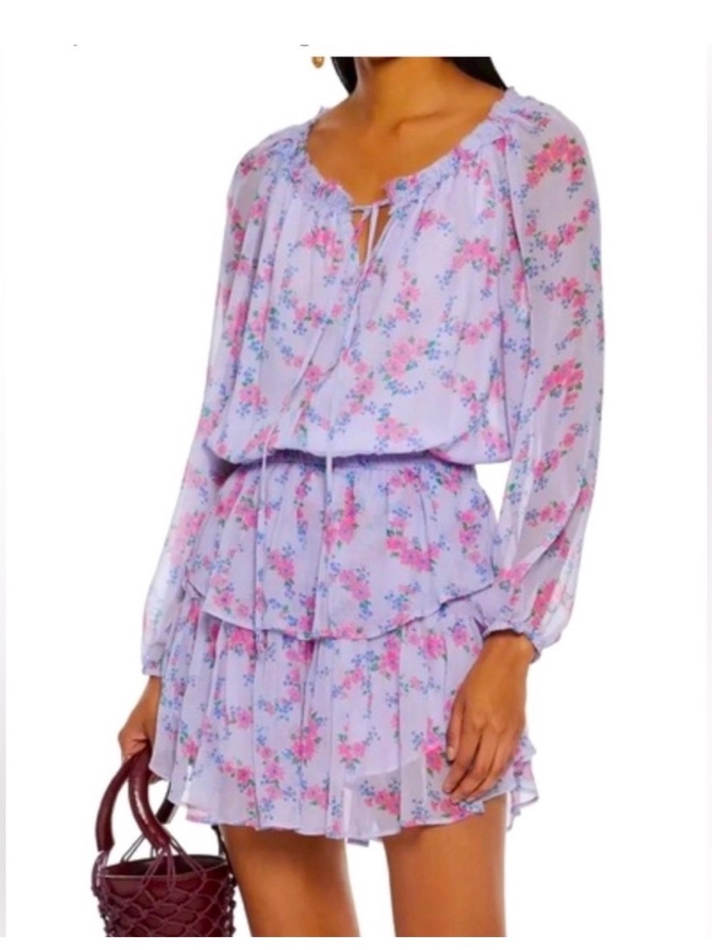 LoveShackFancy Lilac Floral Tiered Mini Dress